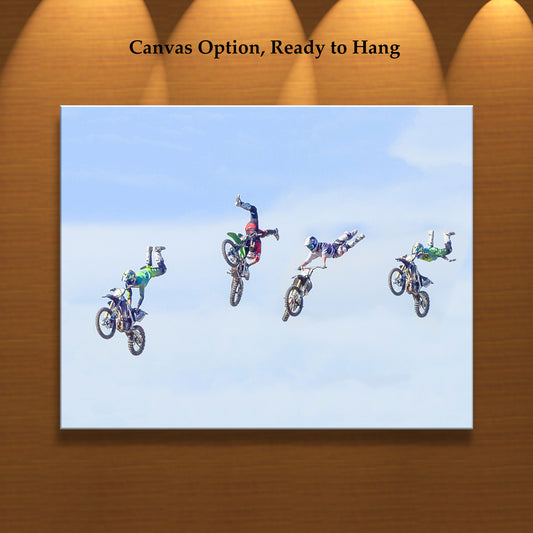 Motocross Art Print with Dirt Bikes in Flight