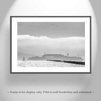 Berkeley Pier Art in Black and White | San Francisco Bay with Alcatraz Island