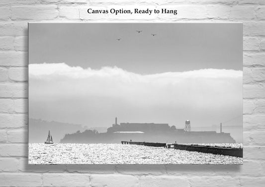 Berkeley Pier Art in Black and White | San Francisco Bay with Alcatraz Island
