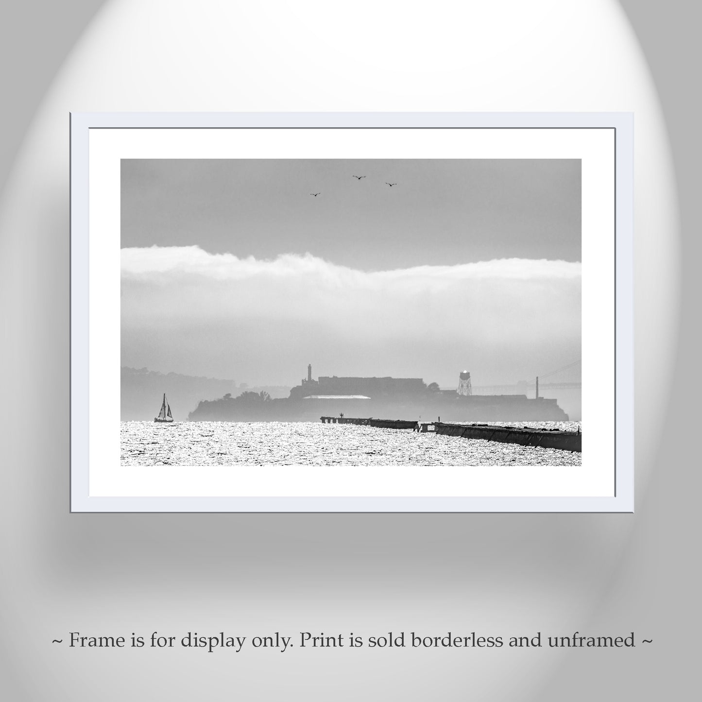 Berkeley Pier Art in Black and White | San Francisco Bay with Alcatraz Island