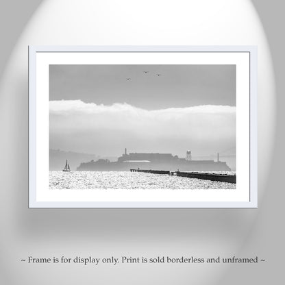 Berkeley Pier Art in Black and White | San Francisco Bay with Alcatraz Island