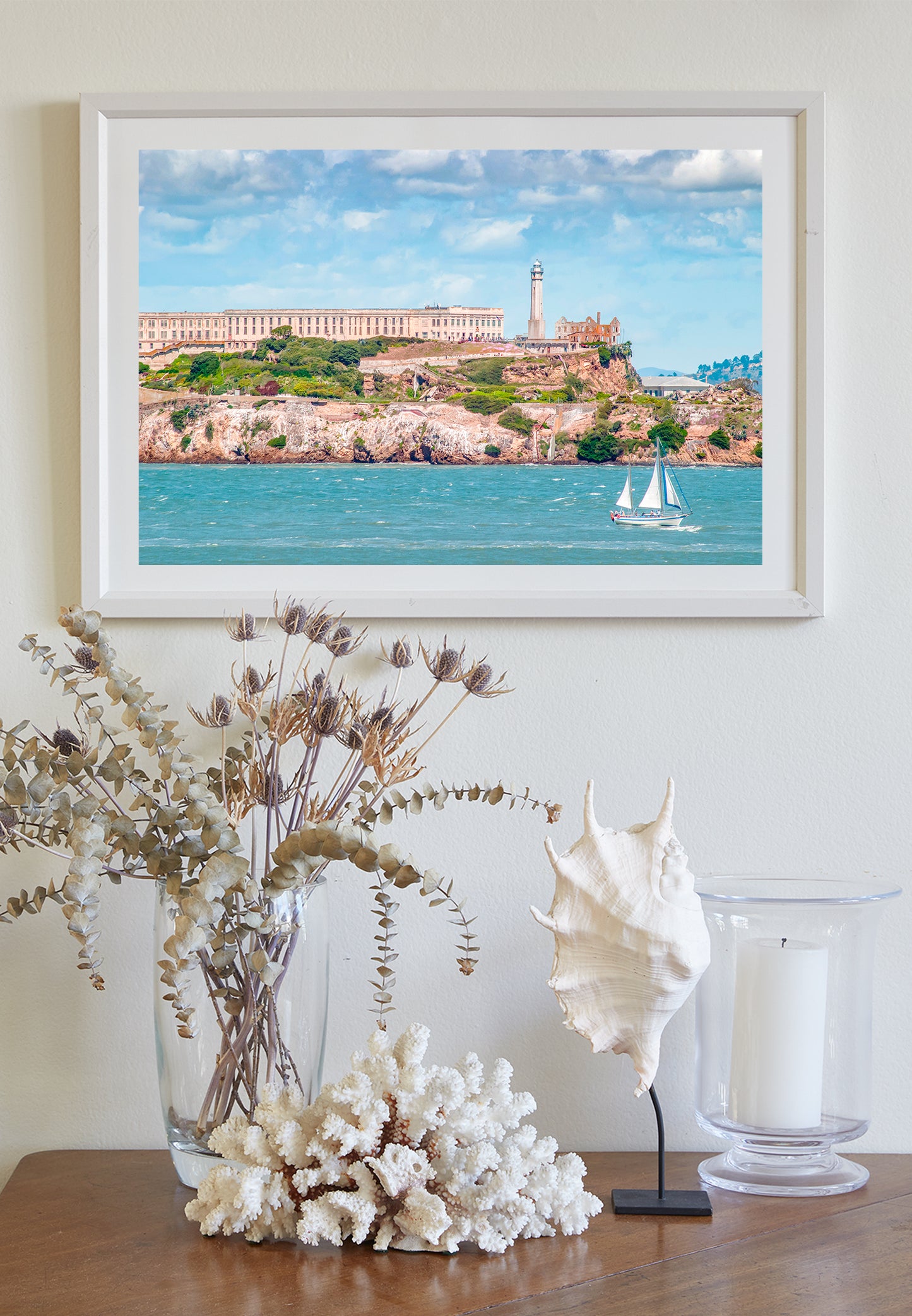 Alcatraz Sailing Picture on San Francisco Bay as Framed Wall Art