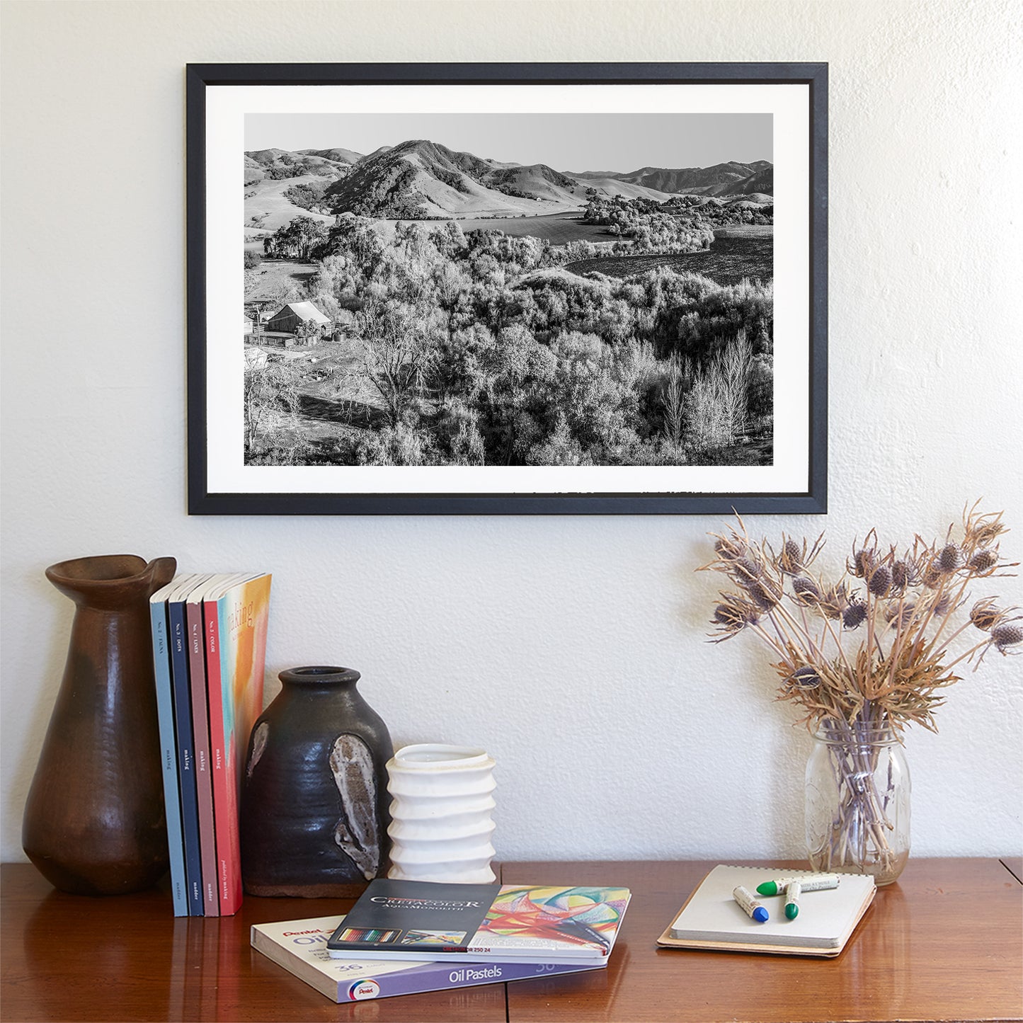 Lompoc California Farm Landscape Artwork in Black and White | Gift Art