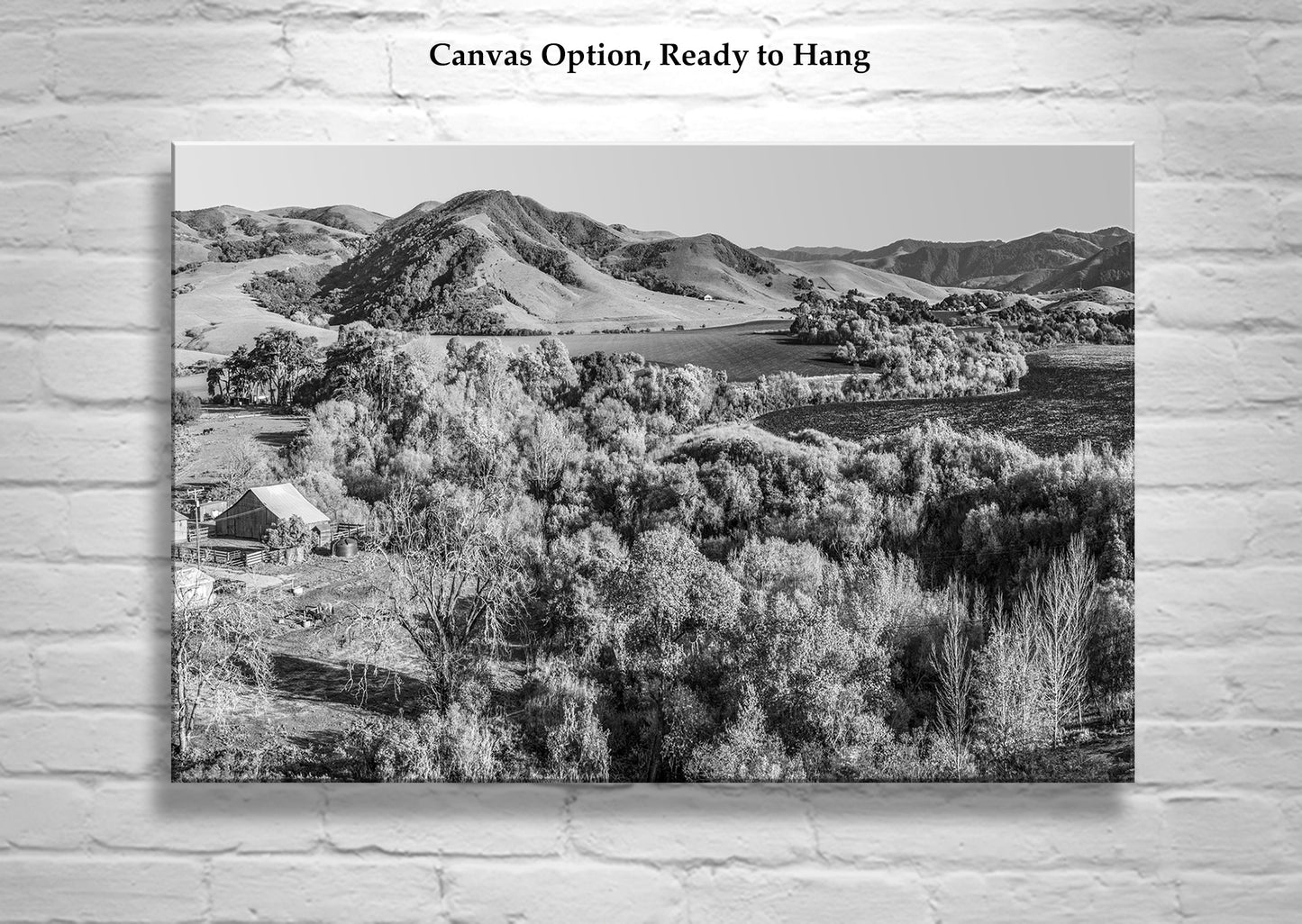 Lompoc California Farm Landscape Artwork in Black and White | Gift Art