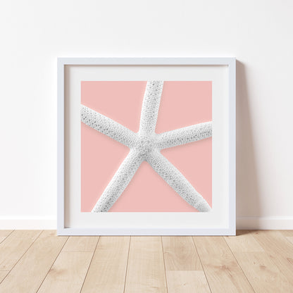 Starfish Framed Canvas Print as Wall Decor Gift for Home or Bathroom in Pale Pink