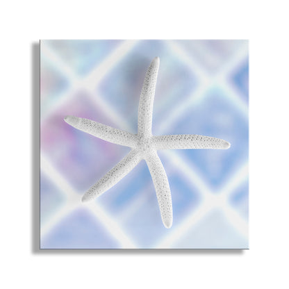 Starfish design on a textured background with a soft gradient. Blue Sea Shell Decor with Sea Star for Bathroom on Square Art Print