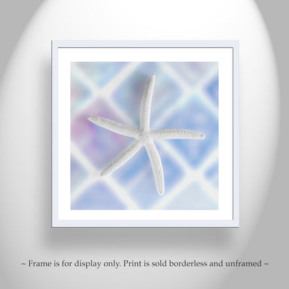 Blue Sea Shell Decor with Sea Star for Bathroom on Square Art Print