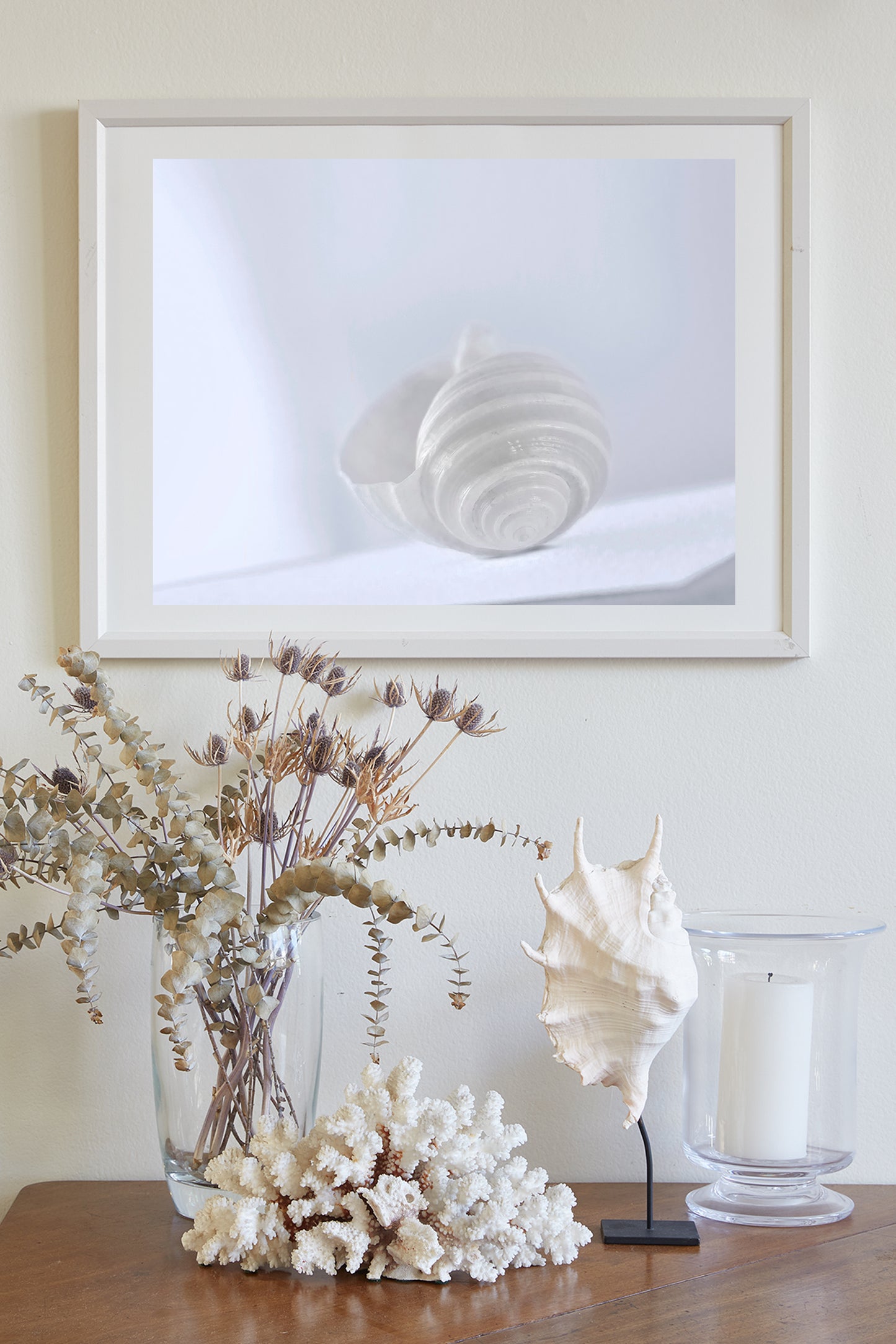 Minimalist Seashell Art Print in Pastel for Home or Bathroom in Periwinkle Blue
