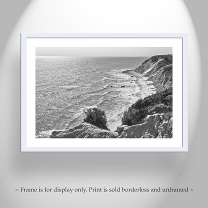 Block Island Photo Print with Mohegan Bluffs as Contemporary Coastal Art in Black and White