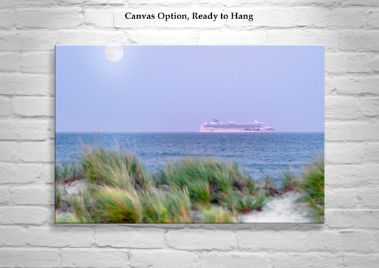 Rhode Island Atlantic Coast art Print with Cruise Ship and Beach Grass