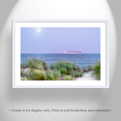 Rhode Island Atlantic Coast art Print with Cruise Ship and Beach Grass