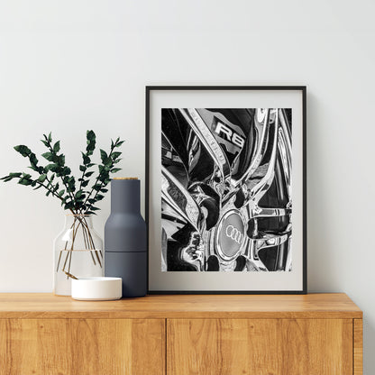 Audi R8 Supercar Photo in Black & White – Sports Car Wall Art Print