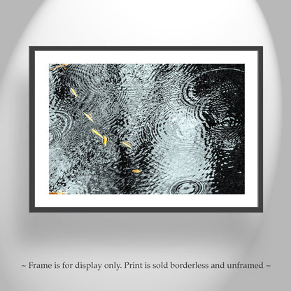 Rain Drops and Water Ripples Nature Art with Autumn Leaves