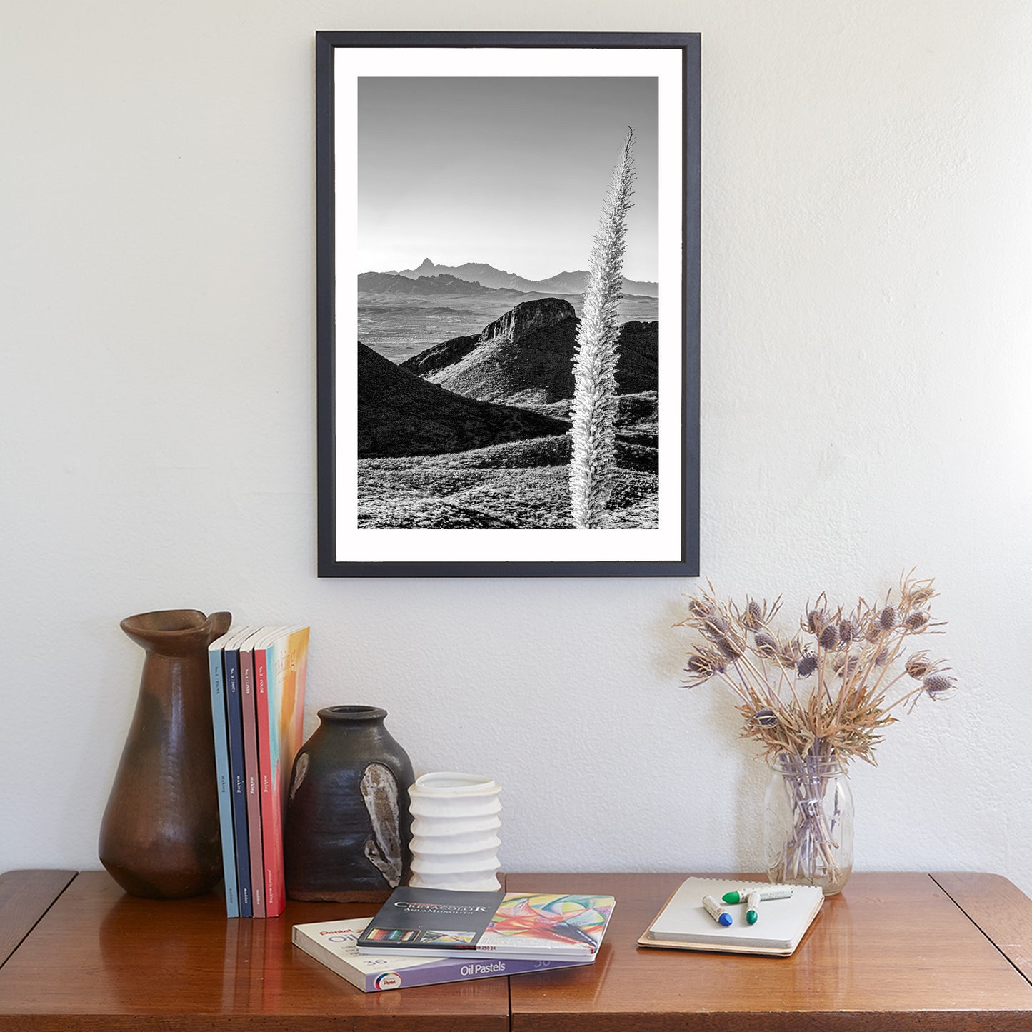 Santa Rita Mountains Art – Black & White Sotol Agave Print