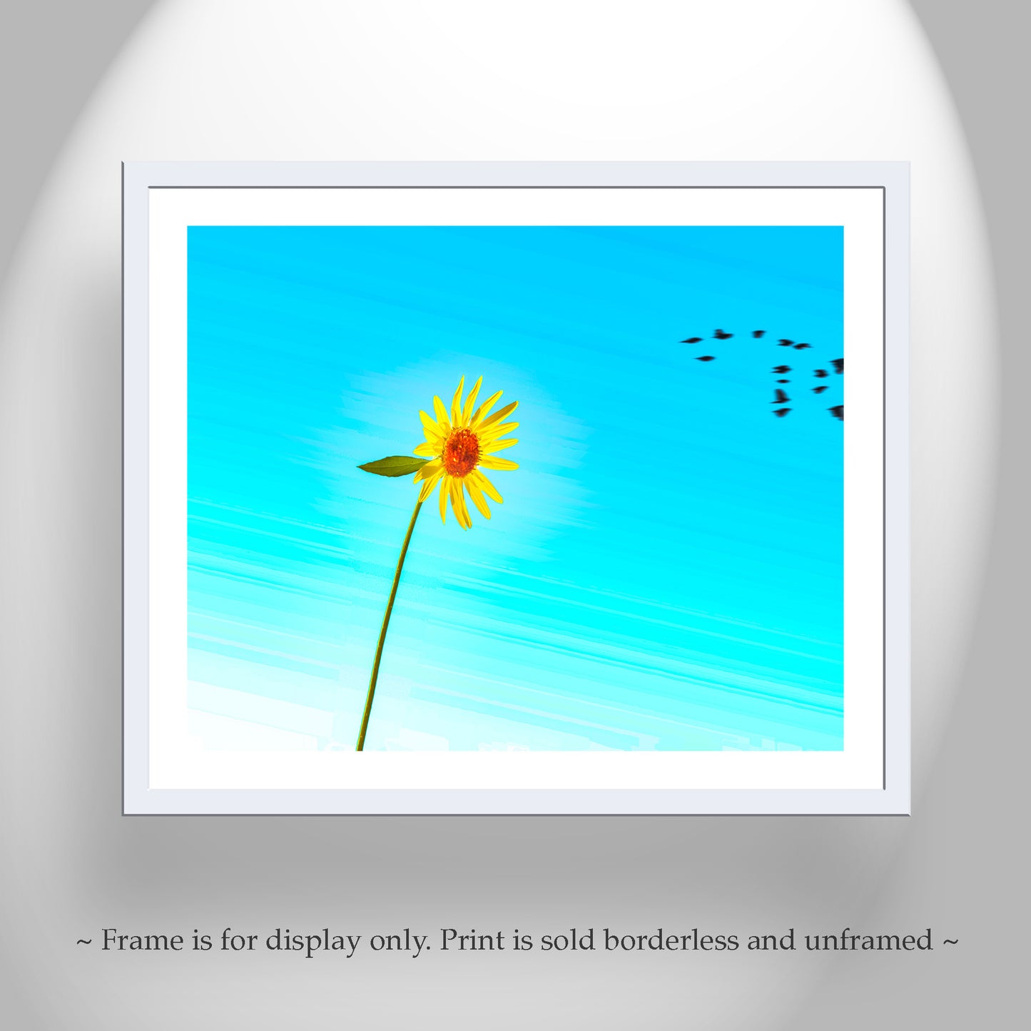 Sunflower Art Print Minimalist Nature Photography with Bird Flock
