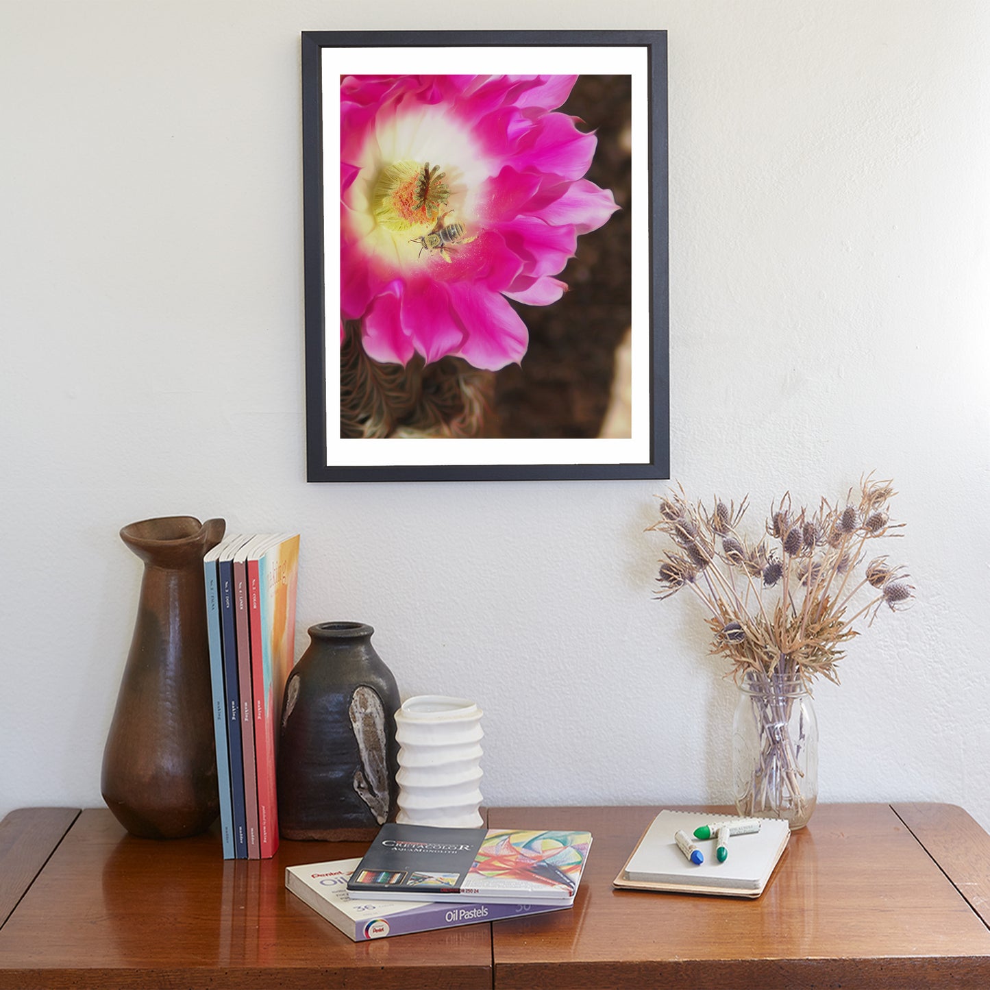 Bee and Cactus Flower Nature Wall Decor in Southwest USA Desert