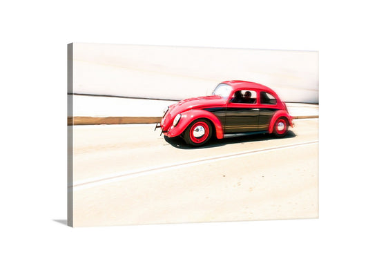 Vintage VW Beetle Car Photograph | Automotive Art Print Car in Motion