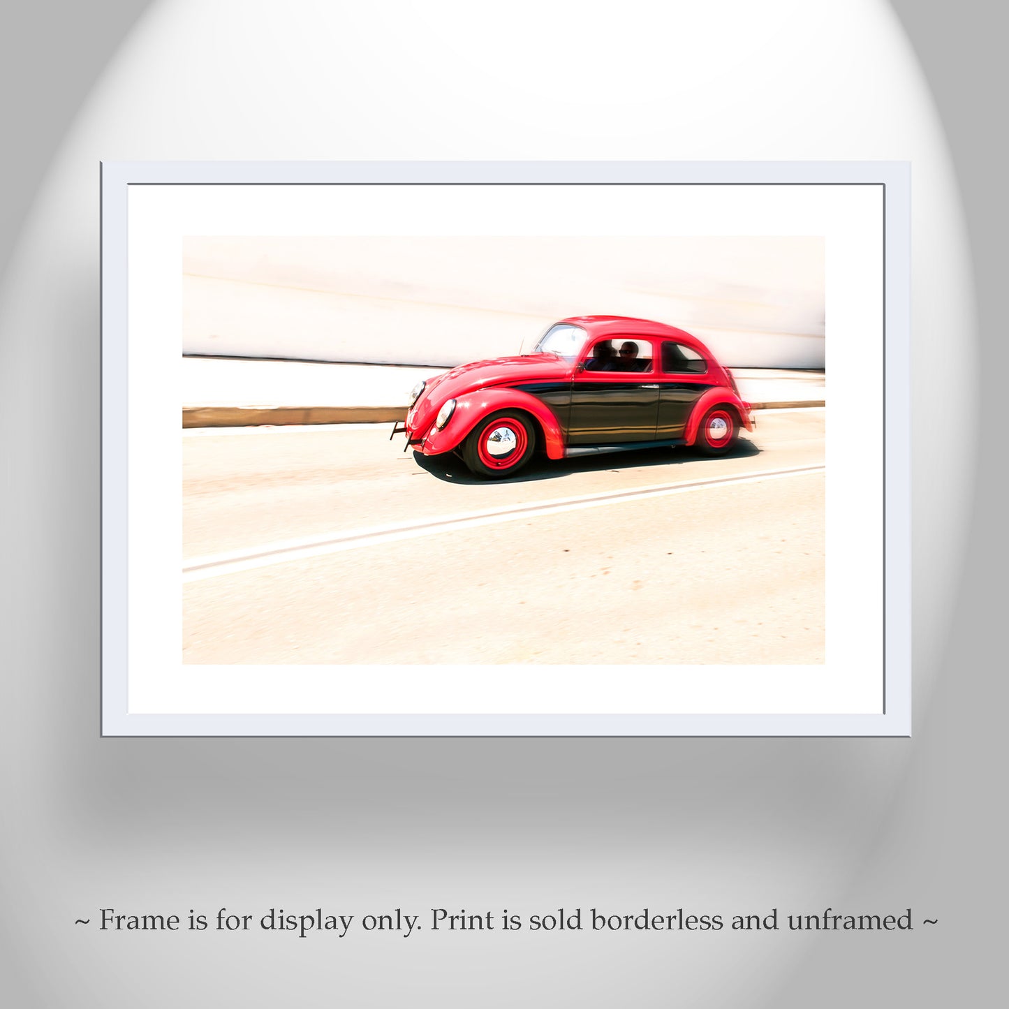 Vintage VW Beetle Car Photograph | Automotive Art Print Car in Motion