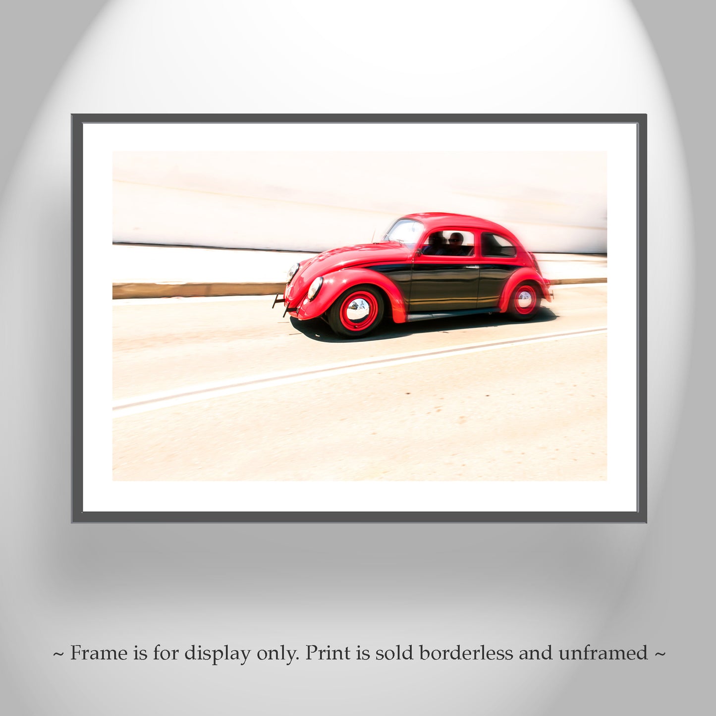 Vintage VW Beetle Car Photograph | Automotive Art Print Car in Motion