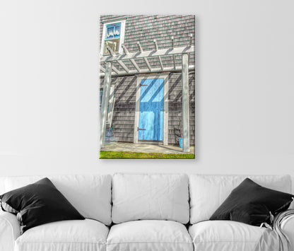 Block Island Art | Classic New England Shingle Home with Blue Door