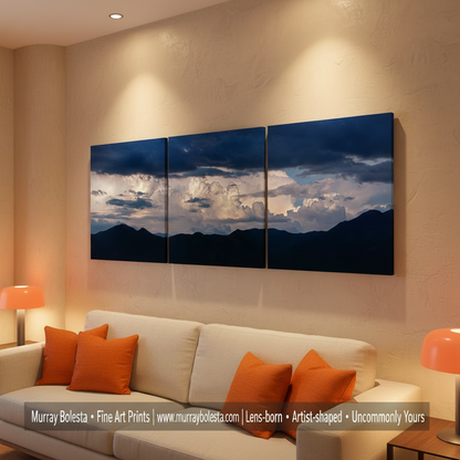 Bold Wall Decor with Indigo Blue Storm Clouds Set of 3 Pictures