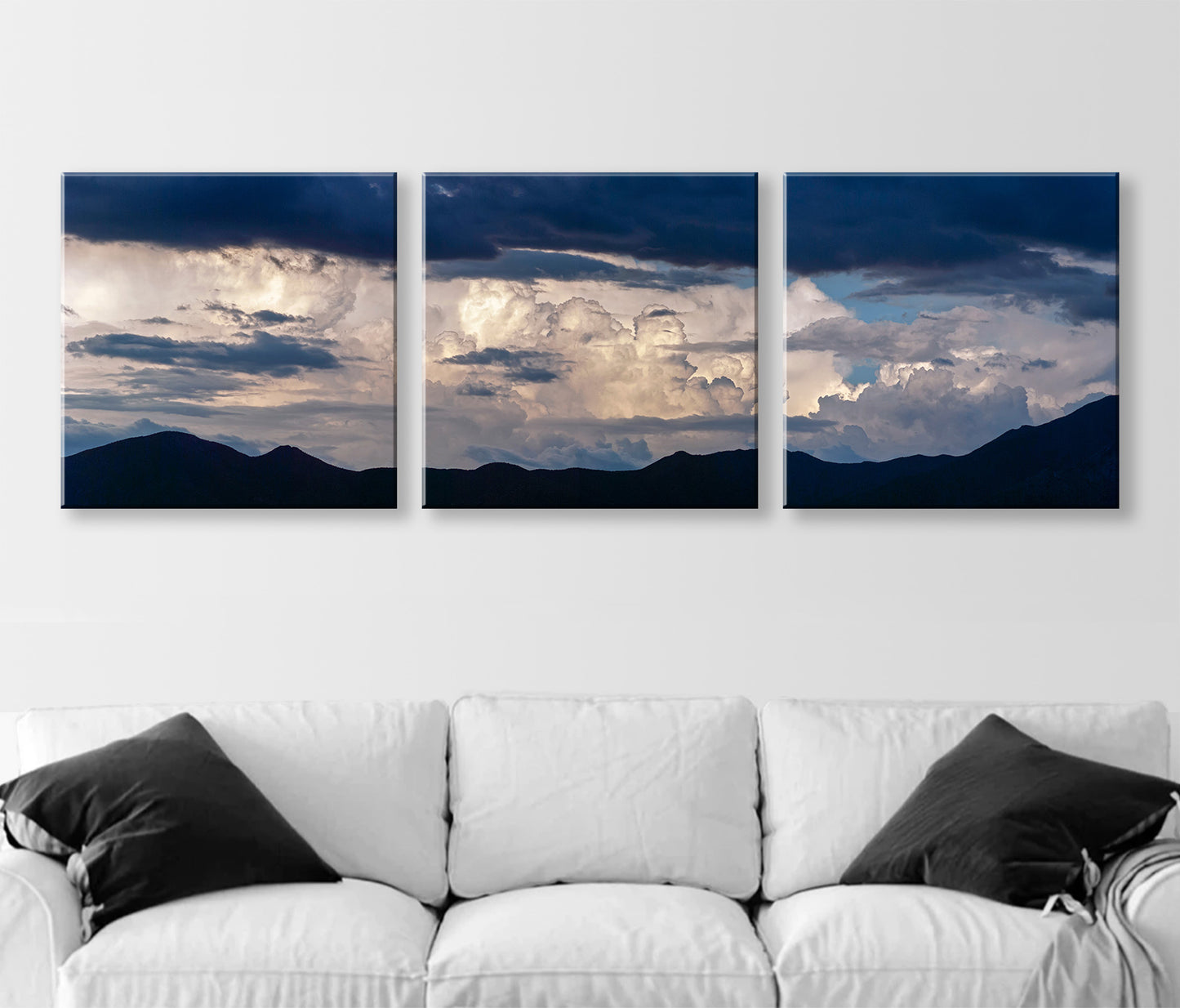 Bold Wall Decor with Indigo Blue Storm Clouds Set of 3 Pictures