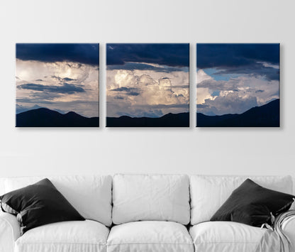 Bold Wall Decor with Indigo Blue Storm Clouds Set of 3 Pictures