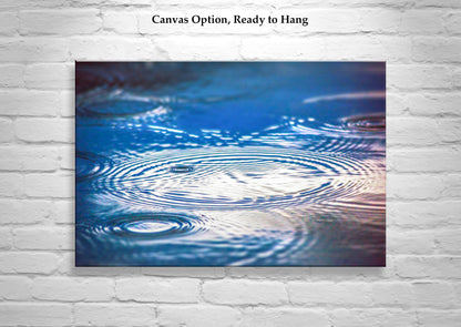 Fine Art Nature Print for Home with Indigo Blue Water Art with Raindrops