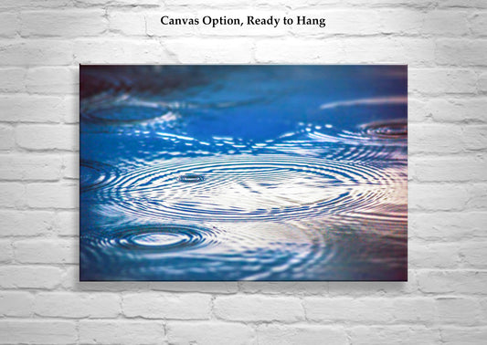 Fine Art Nature Print for Home with Indigo Blue Water Art with Raindrops