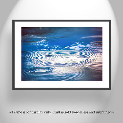 Fine Art Nature Print for Home with Indigo Blue Water Art with Raindrops