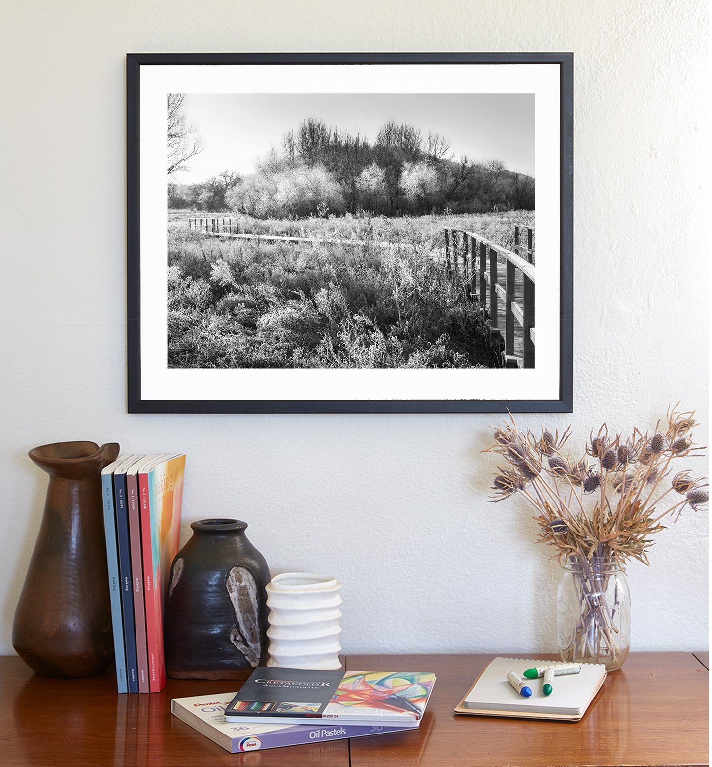 Black & White Fine Art Photo of Winter Frost Wetlands Landscape