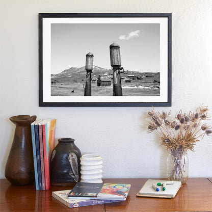 Bodie Ghost Town Art with Vintage Gas Pumps Black & White