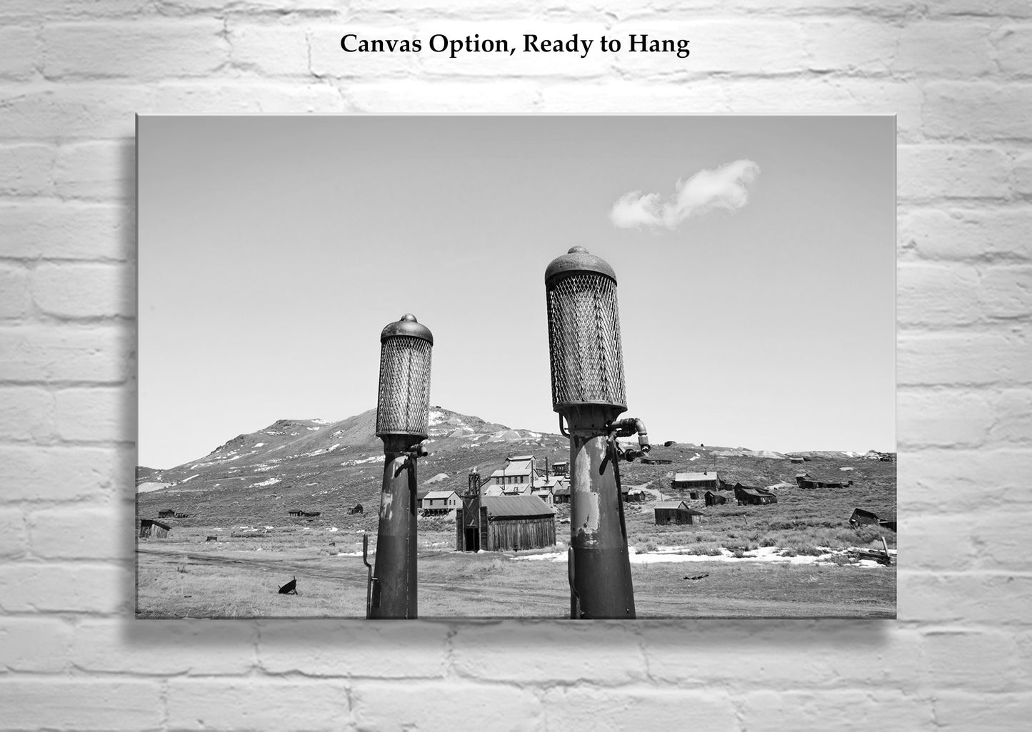 Bodie Ghost Town Art with Vintage Gas Pumps Black & White