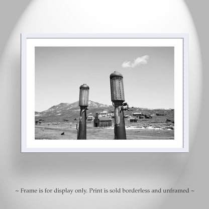 Bodie Ghost Town Art with Vintage Gas Pumps Black & White