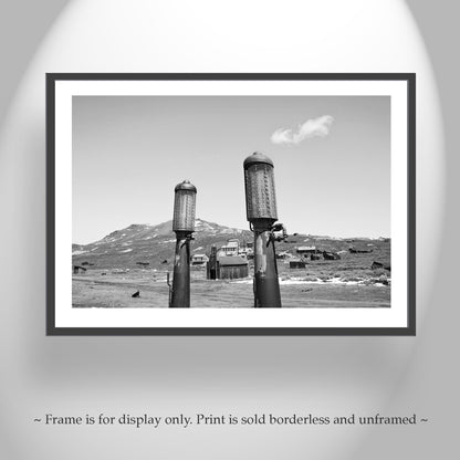 Bodie Ghost Town Art with Vintage Gas Pumps Black & White