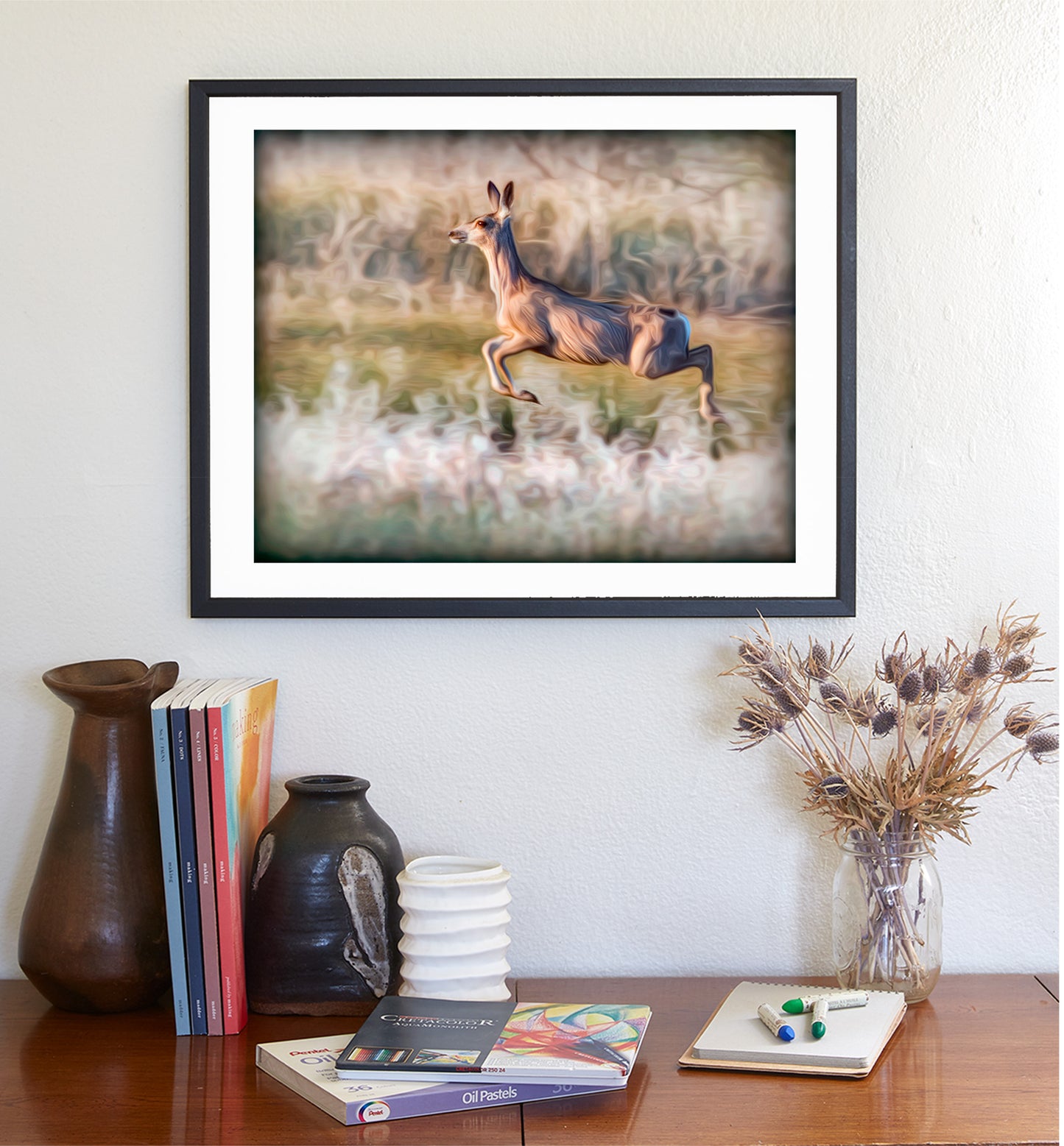 Wildlife Photography Print with Leaping Deer at Madera Canyon Arizona