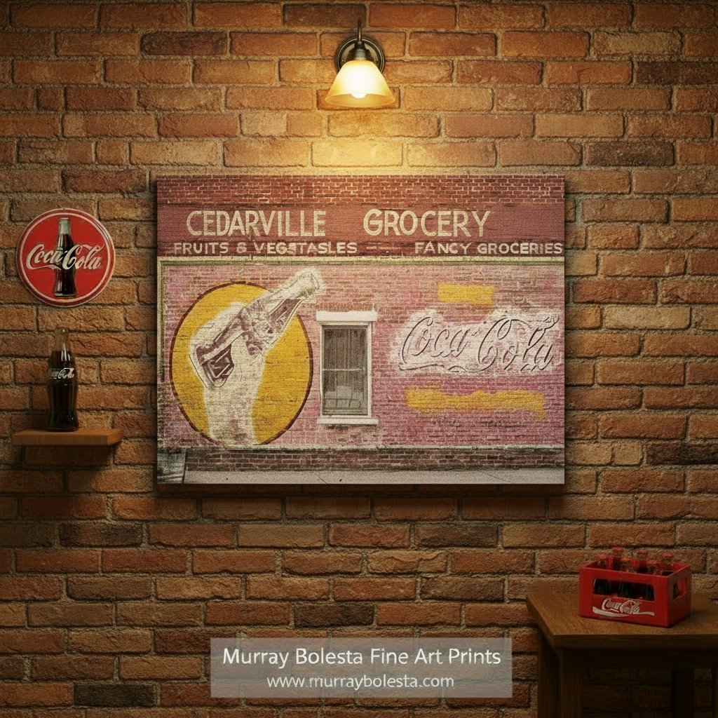 Vintage streed ad on brick building by Murray Bolesta Cedarville California