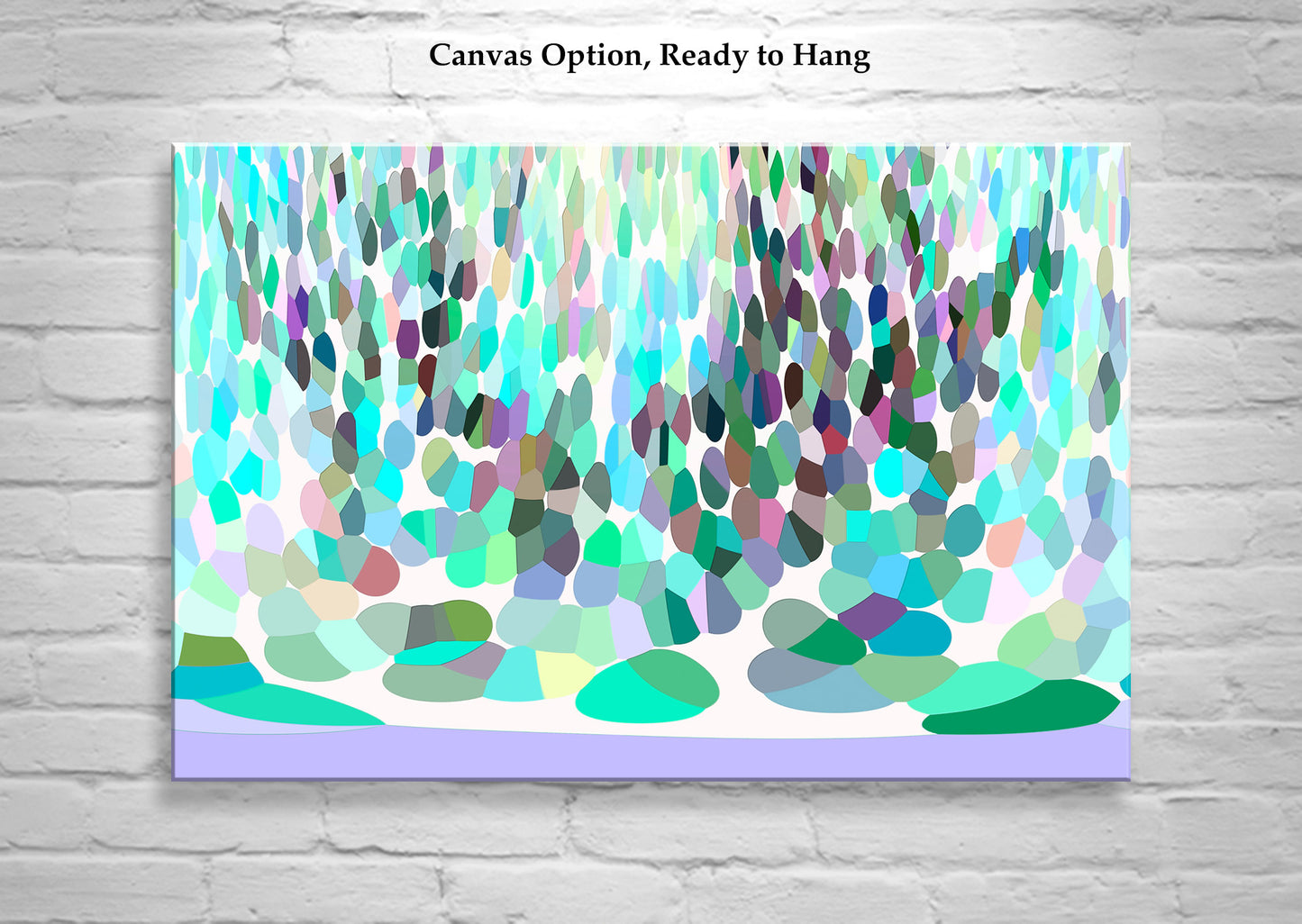 Pastel Blue Abstract Nature Wall Decor on Framed Canvas with Brook & Forest