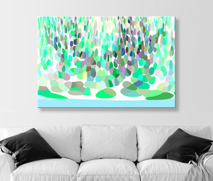 Pastel Green Abstract Nature Wall Decor on Framed Canvas with Brook & Forest