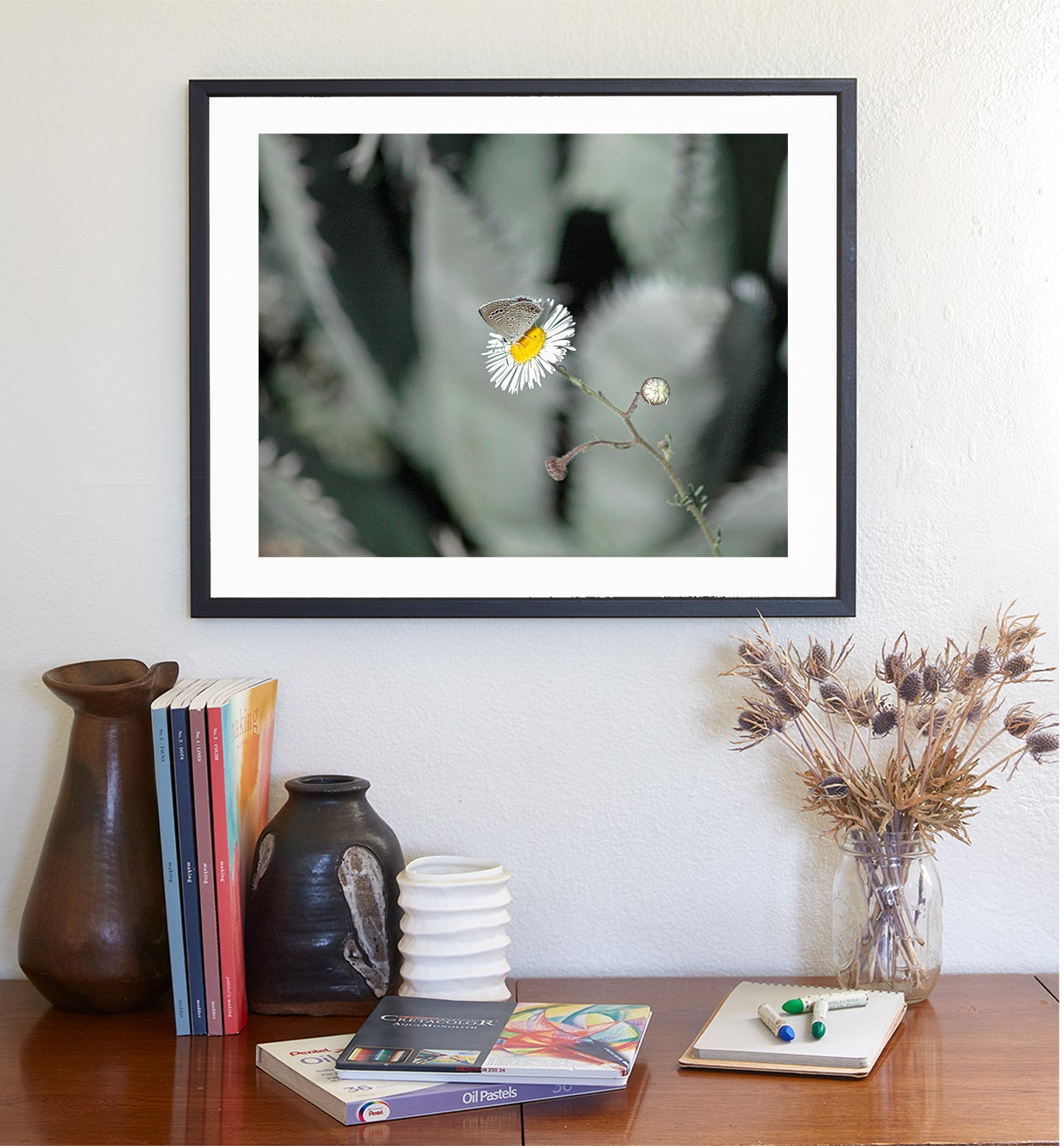 Desert Agave and Butterfly in Arizona Desert as Botanical Wall Decor