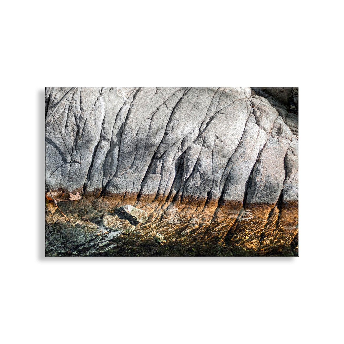 Close-up of a textured rock surface with a gradient from gray to brown. Tucson Arizona Santa Rita Mountain Stream at Madera Canyon as Peaceful Nature Photography