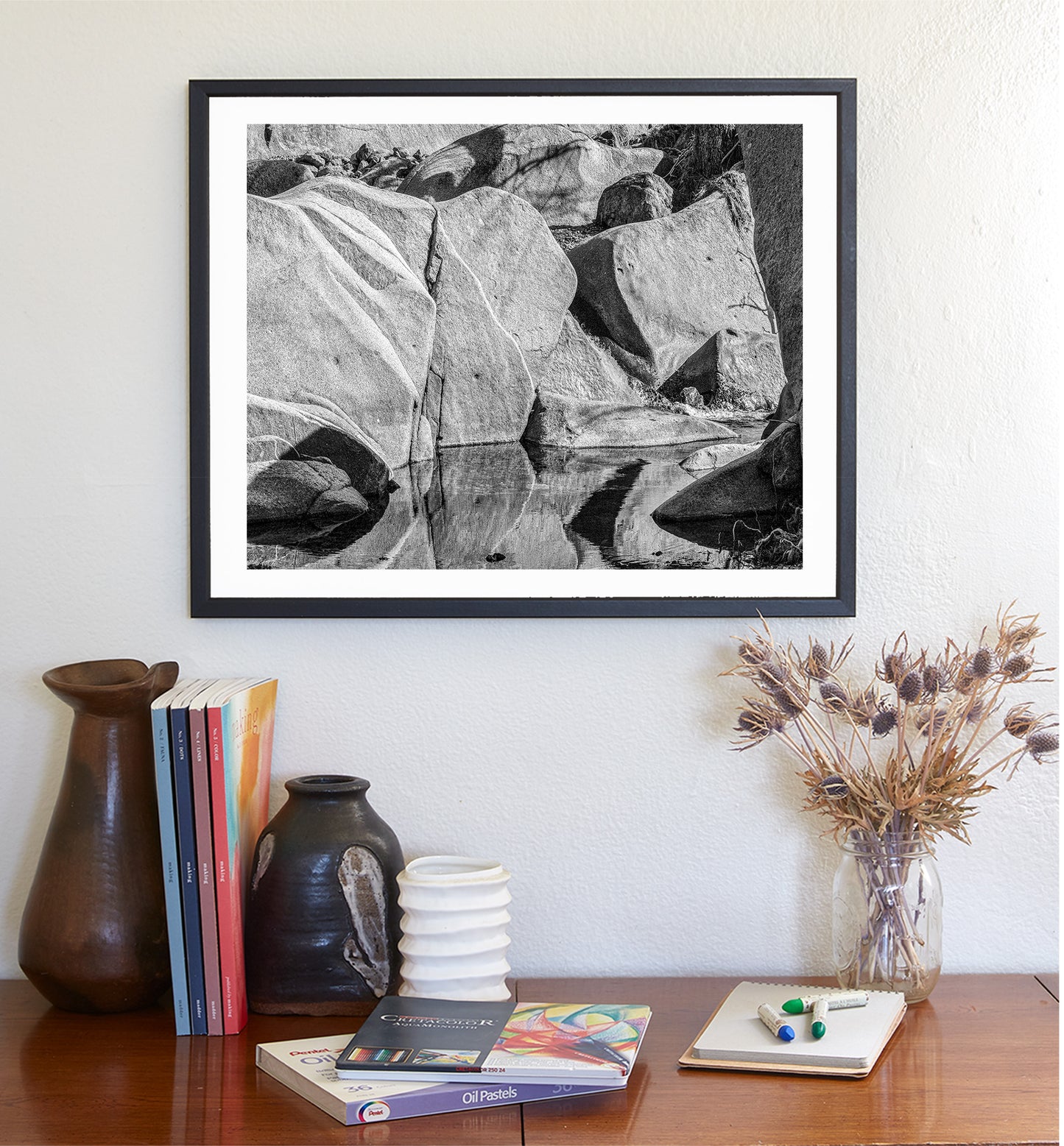 Tucson Arizona Desert Canyon Water in Black and White | Wilderness Outback Landscape Art
