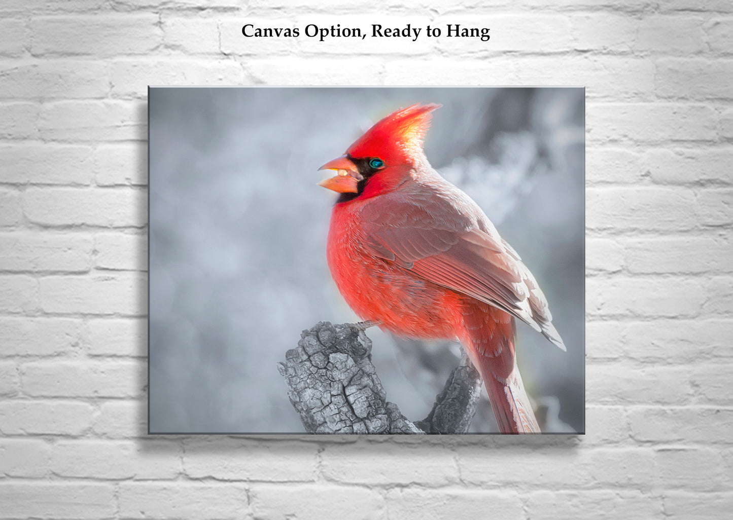 Red Cardinal in Winter Artwork as Home Decor for Bird Lovers