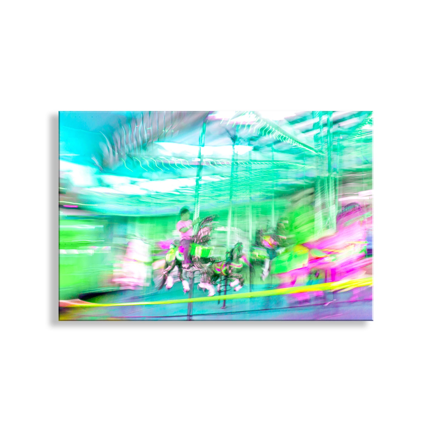 Abstract colorful scene with blurred lights and shapes on a white background. Santa Cruz California Carousel Wall Art Print | Beach Boardwalk Merry Go Round Art Print | Pastel Whimsical Wall Decor