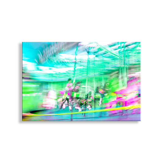 Abstract colorful scene with blurred lights and shapes on a white background. Santa Cruz California Carousel Wall Art Print | Beach Boardwalk Merry Go Round Art Print | Pastel Whimsical Wall Decor