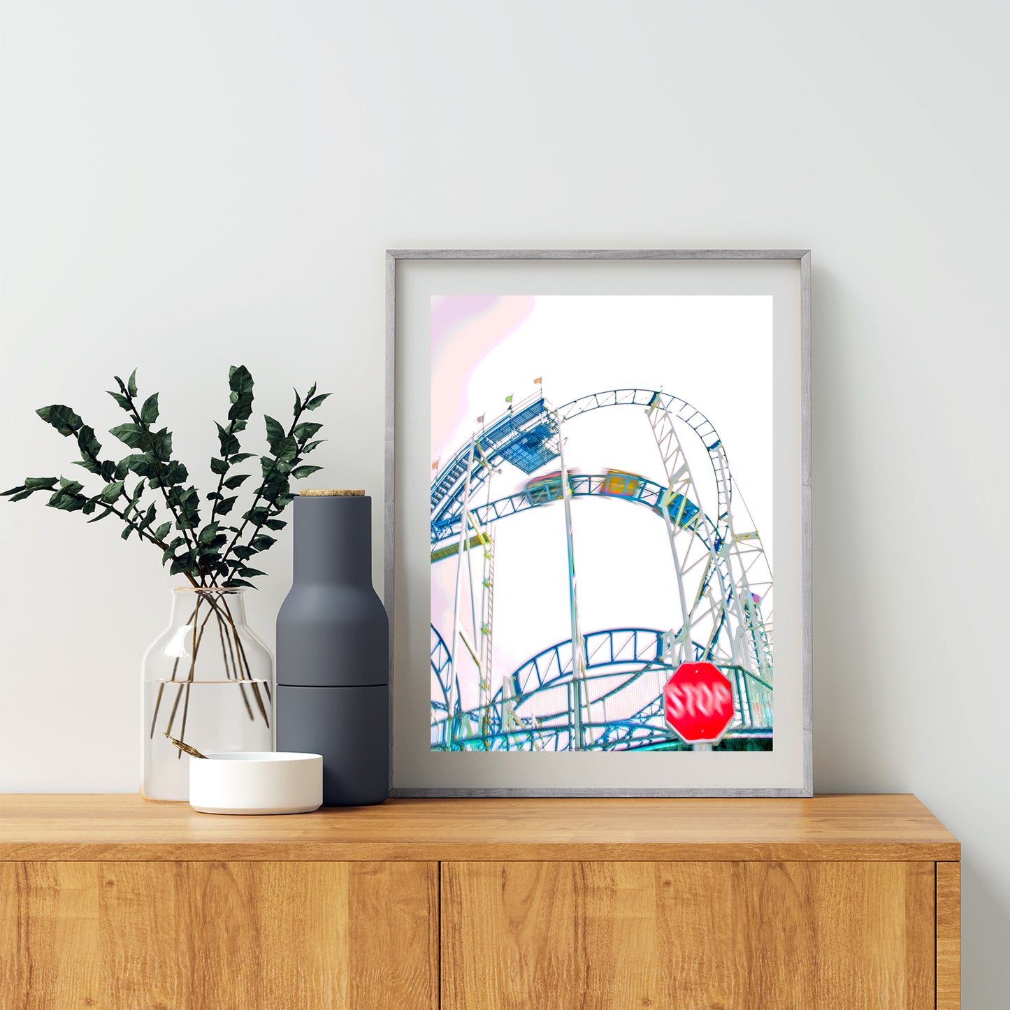 Santa Cruz California Beach Boardwalk Roller Coaster Pastel Carnival Wall Art