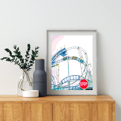 Santa Cruz California Beach Boardwalk Roller Coaster Pastel Carnival Wall Art