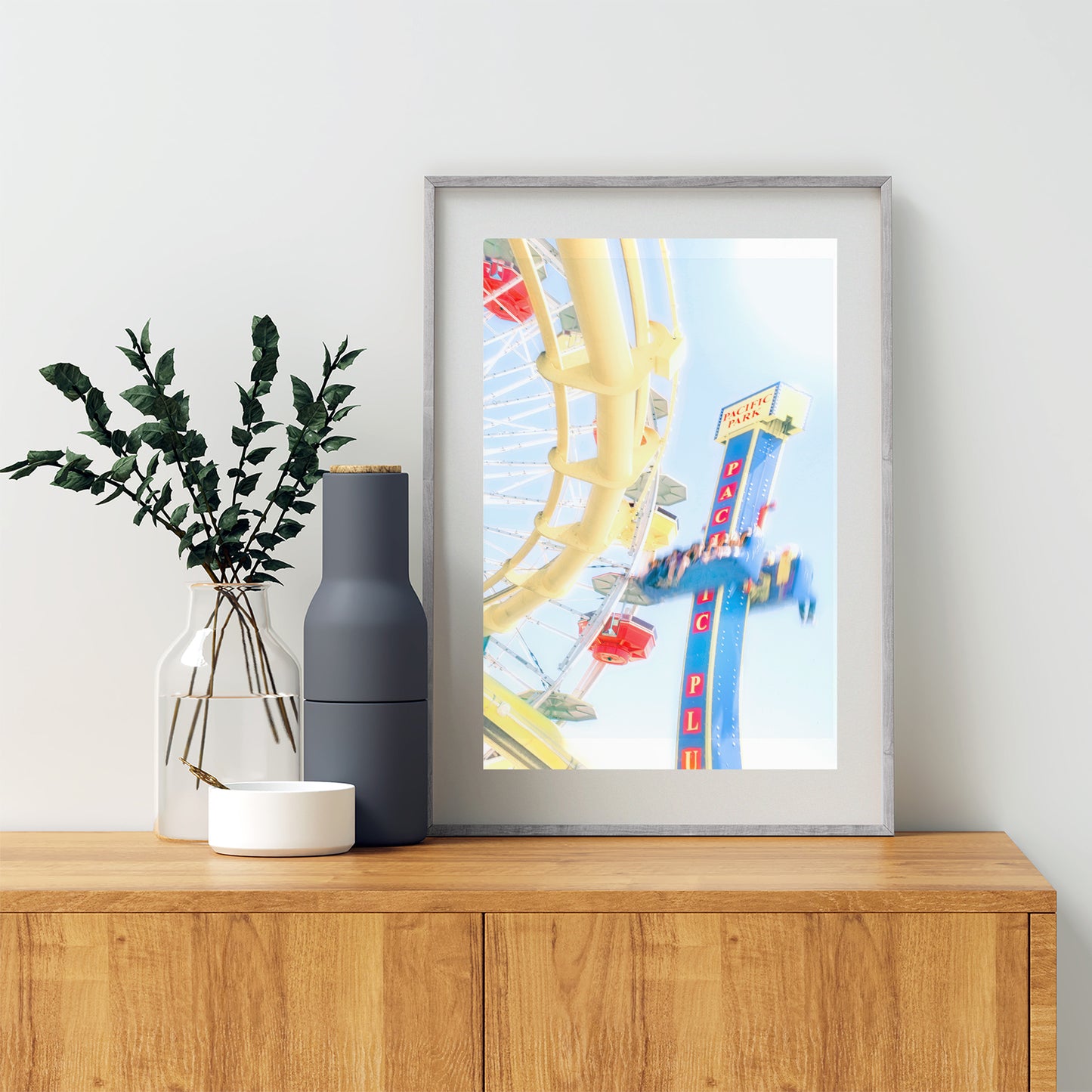 Santa Monica Pier Ferris Wheel Pastel Amusement Park Art Print
