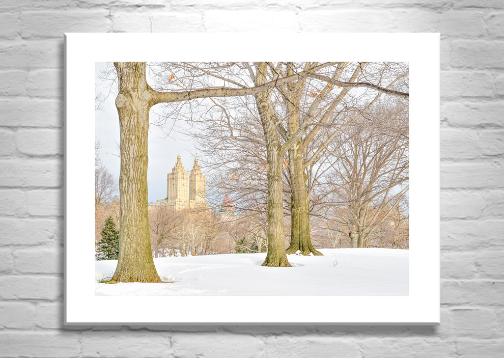 NYC Christmas Art Print with Central Park Winter Snow