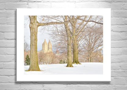 NYC Christmas Art Print with Central Park Winter Snow